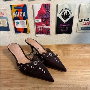 Time and Tru Women's Studded Kitten Heel Memory Foam Mules Size 6 Brown